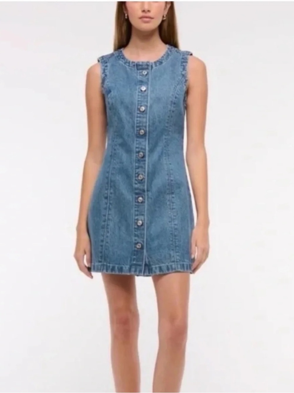 Abercrombie & Fitch Sleeveless Light Blue Denim Button-Front Mini Dress Sz M